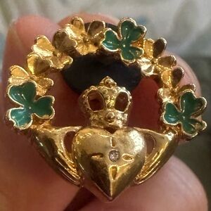 Gold and Green Heart Crown Pin